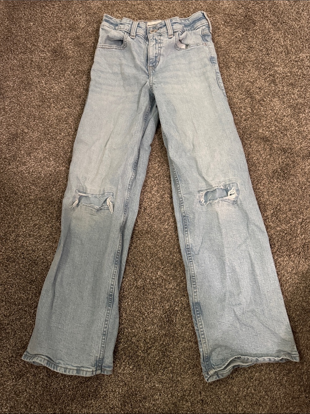 abercrombie kids Light Blue Flare Jeans with Knee Distress